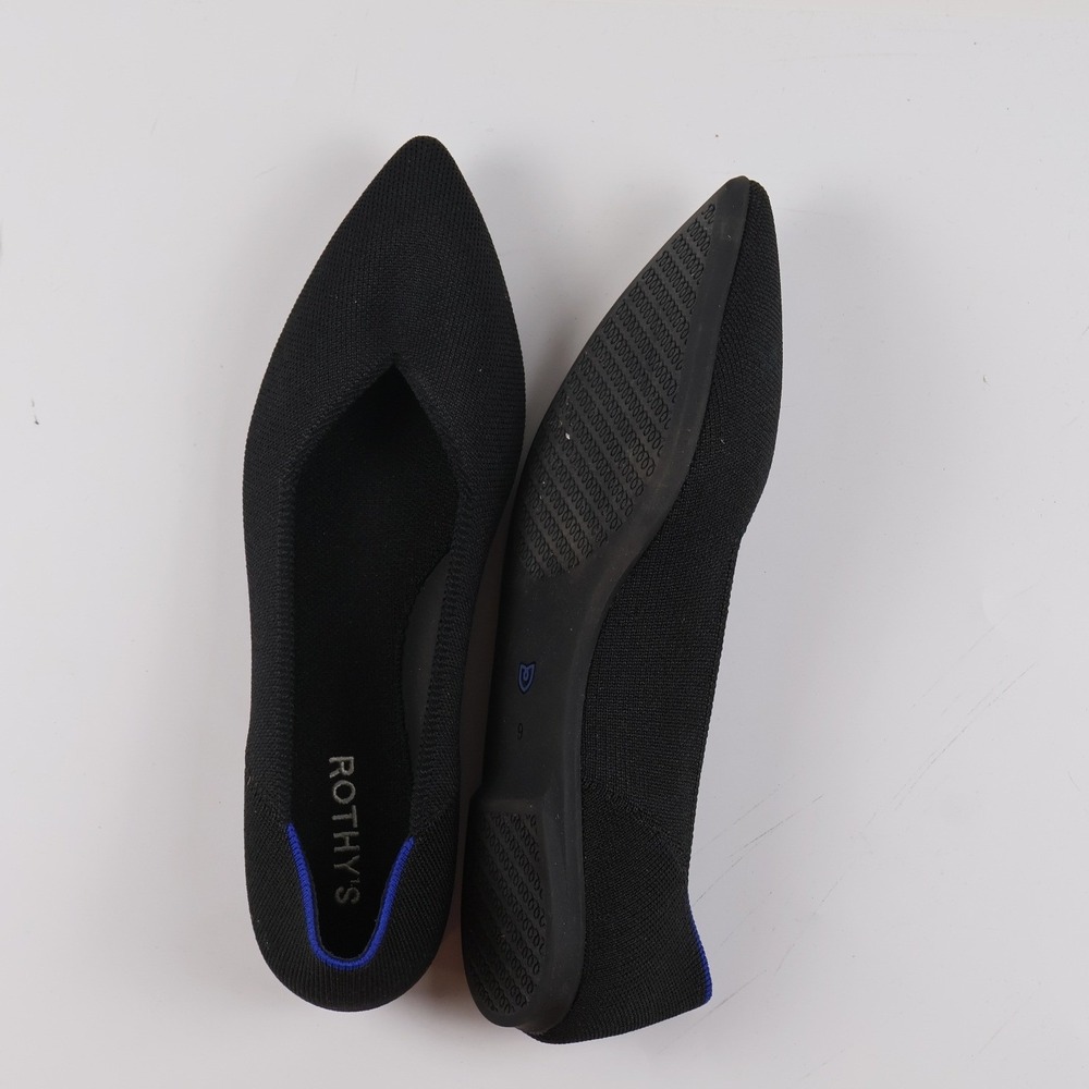 Rothys The Point Solid Black Knit Pointed Toe Flats Size 9 MSRP 150
